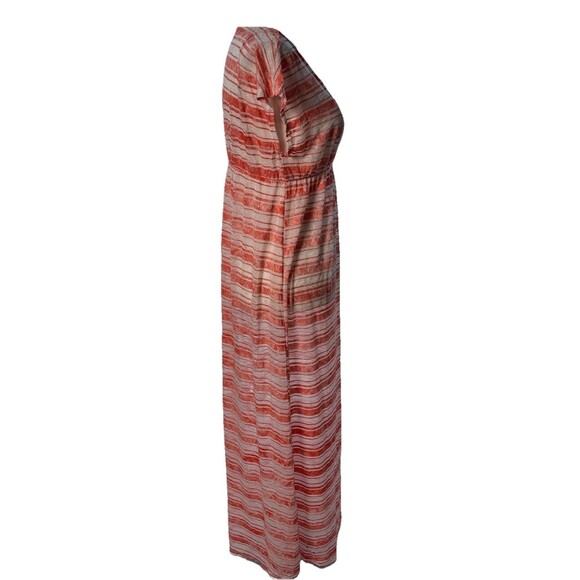 Women’s M Beach Cover-Up Maxi Dress Red Striped V-Neck Swim Resort - Picture 2 of 7